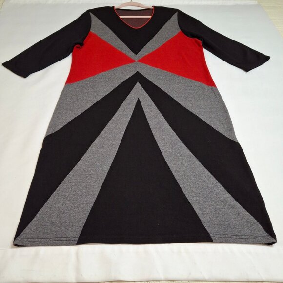 Bold Colorblock Midi Knit Bodycon Sheath Dress Size 2XL ¾ Sleeves Scoop Neck - Picture 3 of 11